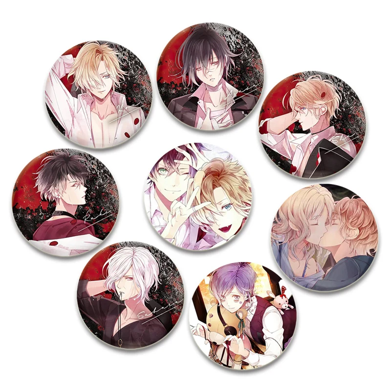 Anime Diabolik Lovers Brooches Pin Sakamaki Shu Ririe Komori Yui Sakamaki Reiji Sakamaki Ayato Cartoon Badge Bag Accessorie Gift