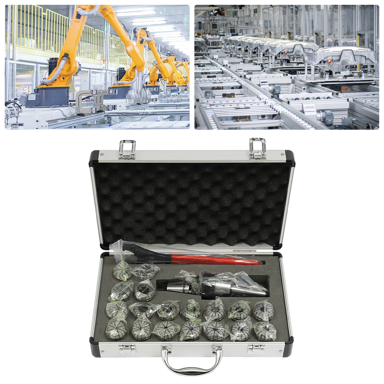 

High Precision 0.015mm ER32 Spring Collet Set 19pcs 2-20mm W/Chuck & Wrench for MT2 Tailstock Milling Drilling Portable Case