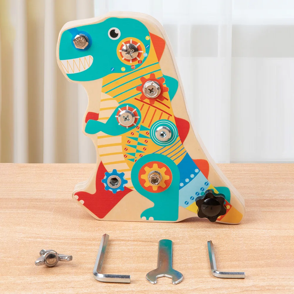 

Montessori Simulation Screw Busy Board Wooden Toy Children Fine Motor Training Nut Screw Disassembly Engineering Dinosaur Puzzle