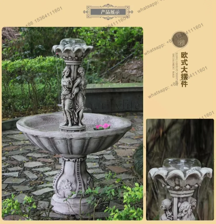 YJ European Style Wishing Well Fountain Figure Flowing Water Outdoor Garden Wedding Decoration Creative Landscape Ornament