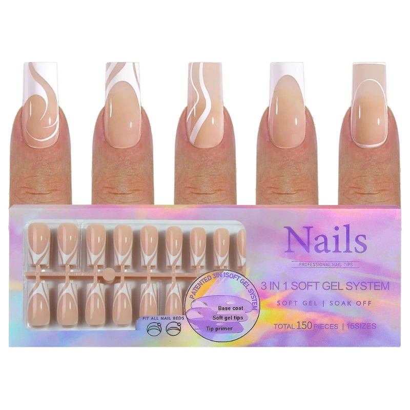 150Pcs French False Nails On for Ladies Fashion Enthusiasts Drop Shipping