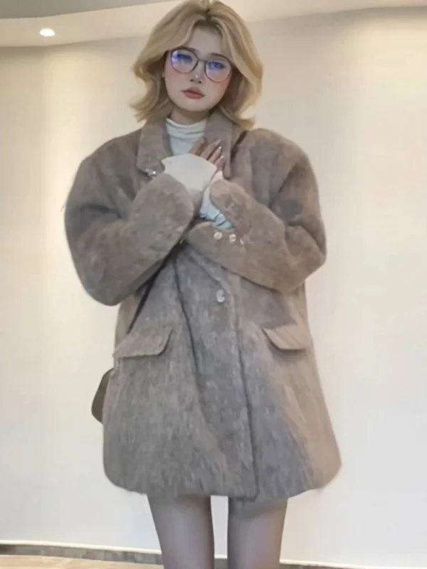 

Корейский шерстяной костюм с силуэтом в стиле ретро, женский жакет, свободное зимнее модное пальто высокого класса, длинное свечение