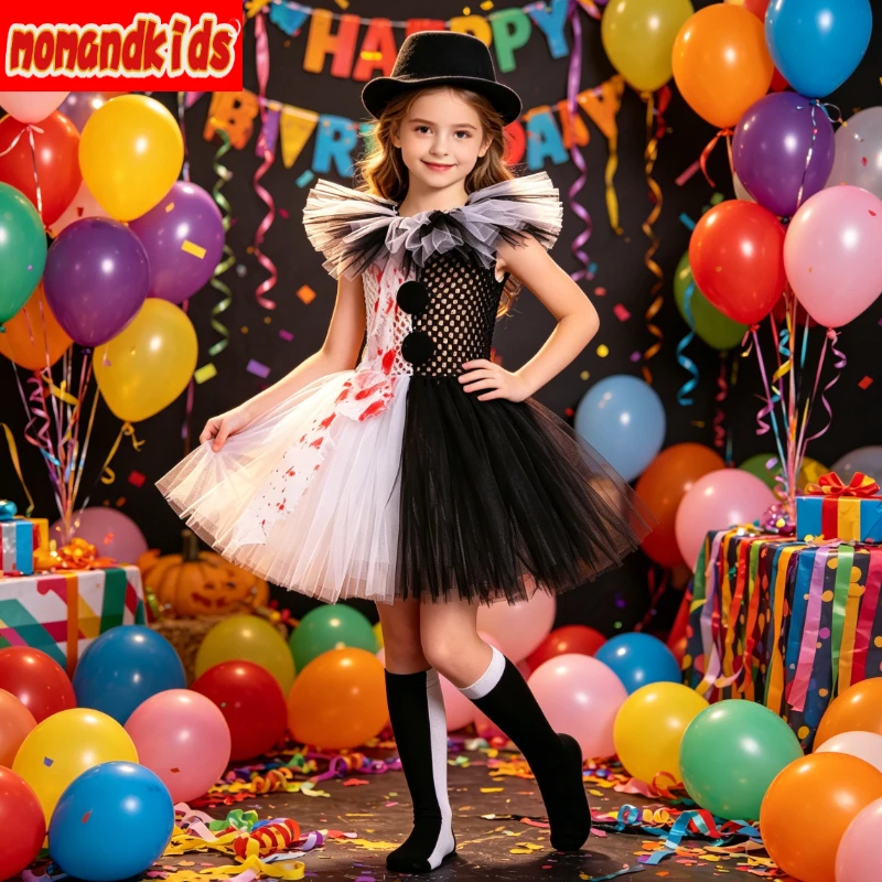 

Eerie Horror Performer Voluminous Airy Tulle Dress Little Girls Halloween Role Play Outfit Suitable for Festival Fancy Dress