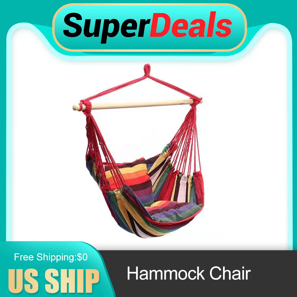 

Стул-гамак, портативный удобный красочный стул в полоску, подвесные веревочные качели для внутреннего стула-гамака