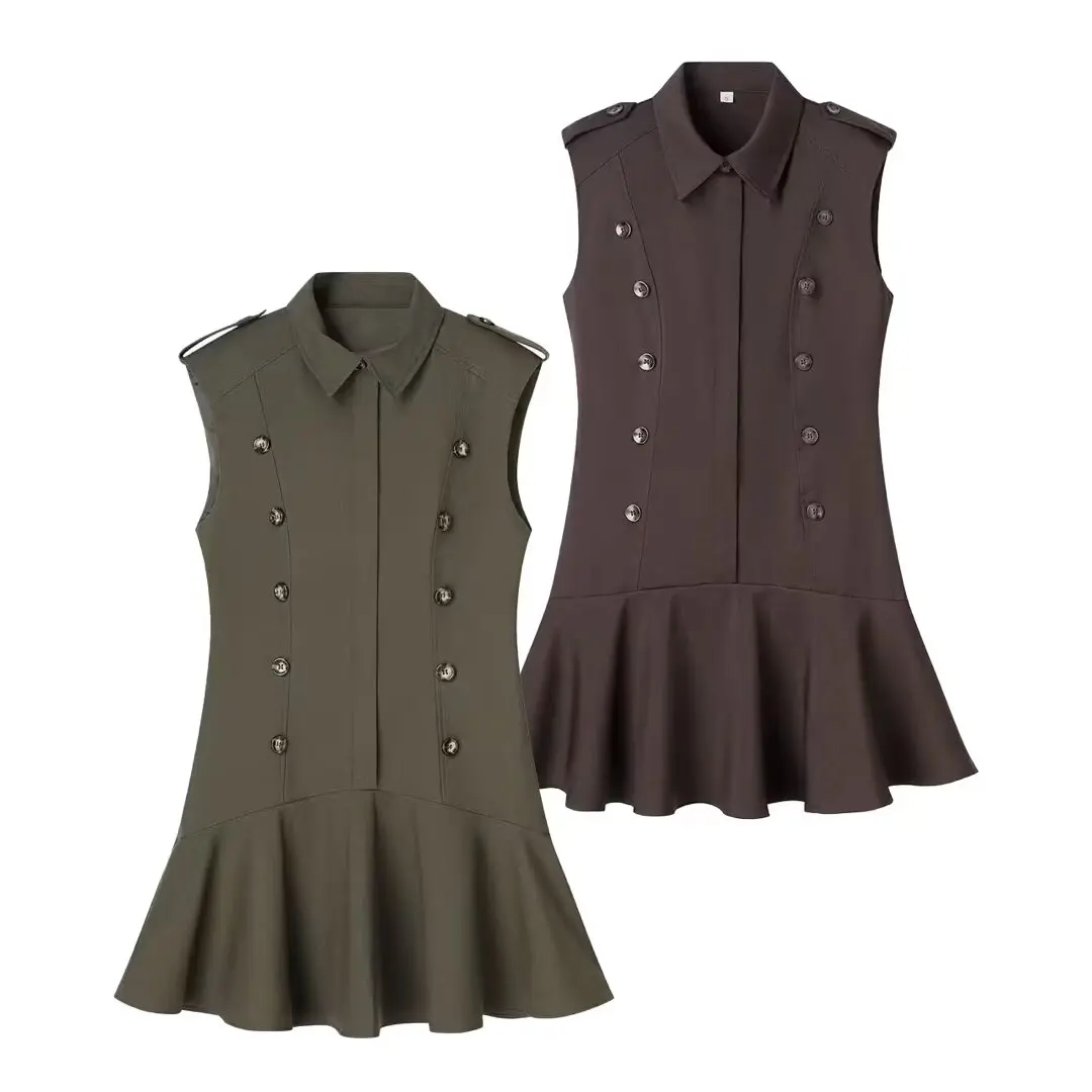 فستان KONDALA قصير نحيف مزدوج الصدر للنساء فستان غير رسمي بدون أكمام بطية صدر السترة 2025 فستان قصير أنيق للحفلات للسيدات