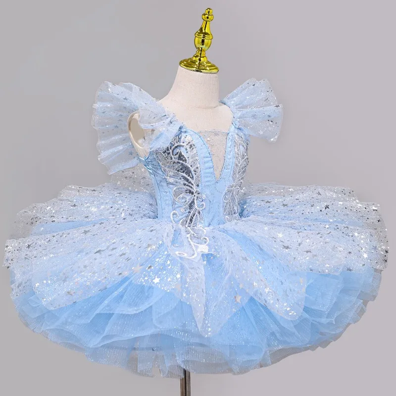 Children's Professional Ballet Dress - Little Girl Swan with Sequin Princess Puff-sleeved Dress - Cute Stage Performance Costume