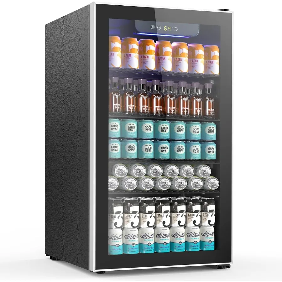 

Beverage Refrigerator Cooler 120 Can Beverage Fridge with Adjustable Shelves Mini Fridge with Glass Door for Soda Wine Beverage