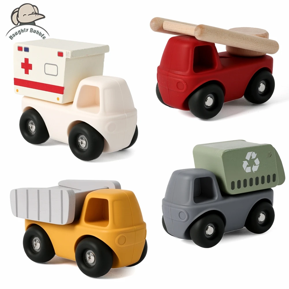 Silicone Engineering Vehicle Toy Set Garbage Truck Ambulance Free Combination Carriages Wheels Creative Play Gift Baby toys