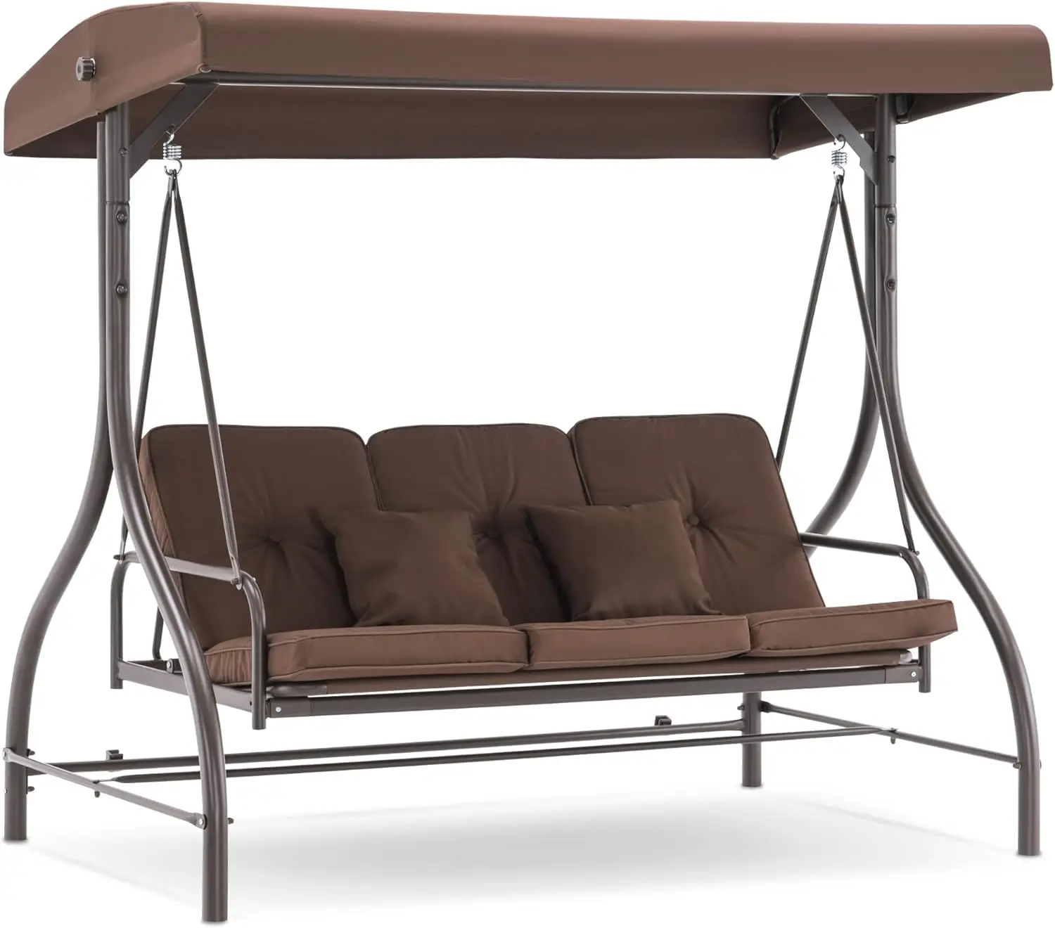 

3 Seat Outdoor Patio Swing Chair 2 in 1 Convertible Porch Swing Glider Chair with Removable Cushions Adjustable Canopy Pillows