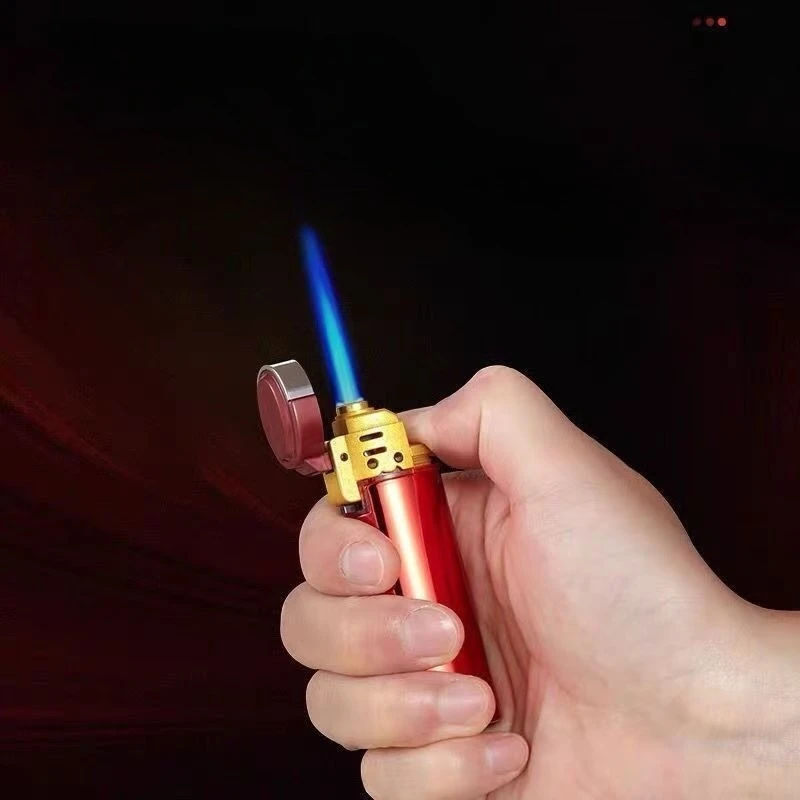Metal Shell Windproof and Dustproof Lighter Outdoor with Cover Blue Flame Inflatable Lighter Super High Value Lighter