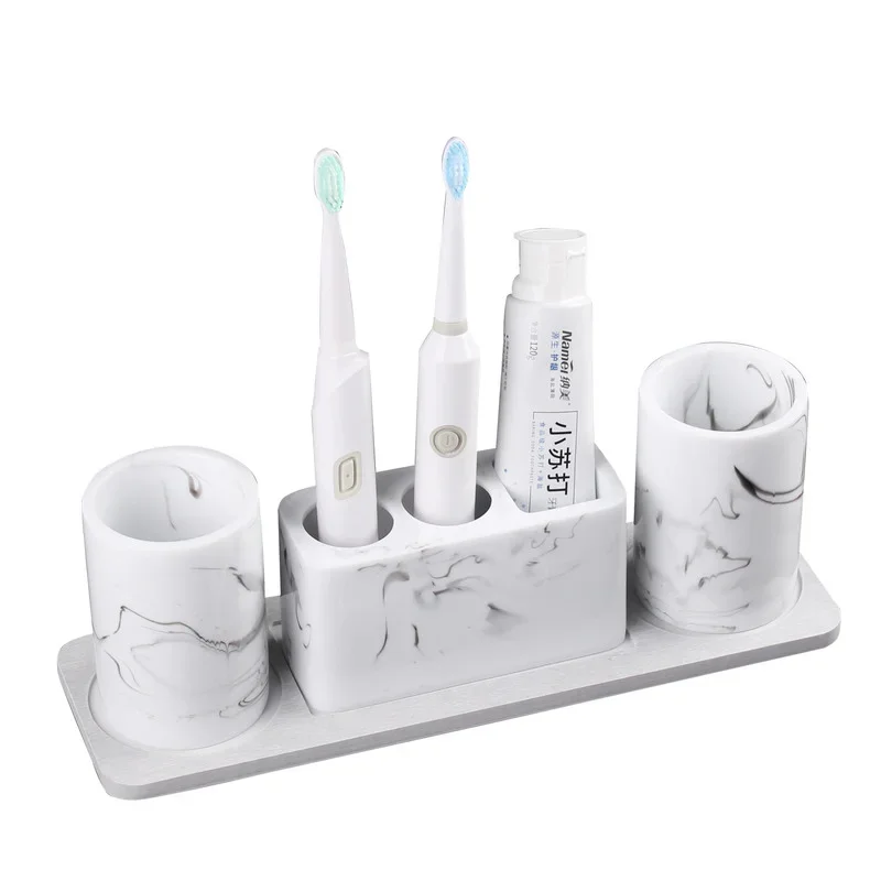 &Resin Wash Set Toiletries Bathroom with Tray Toothbrush Holder Mouth Cup Lotion Bottle Cotton Swab Box Soap Dish