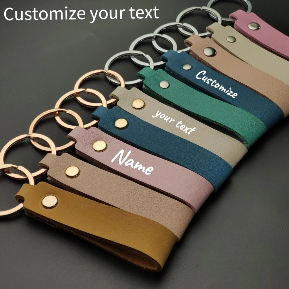 Custom Logo Name Leather Colors Retro Double-sided Keyring Cute Portable Decor Lanyard Key Strap Chain Keychain Ring Gift