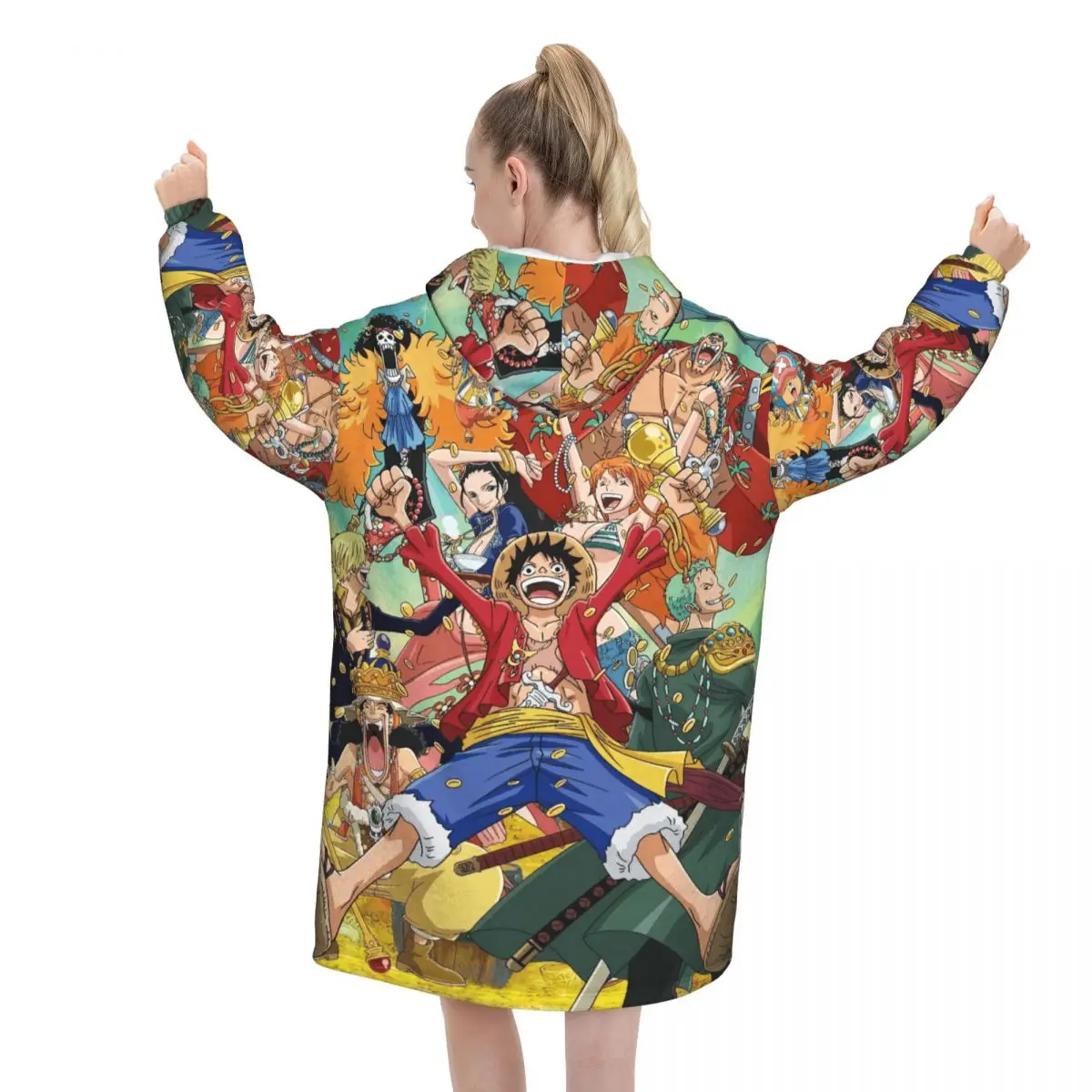 لوفي زورو توني تشوبر أنيمي بطانية كبيرة الحجم هوديي البلوز طويل الصوف مقنعين بطانية يمكن ارتداؤها مع جيب كبير #4