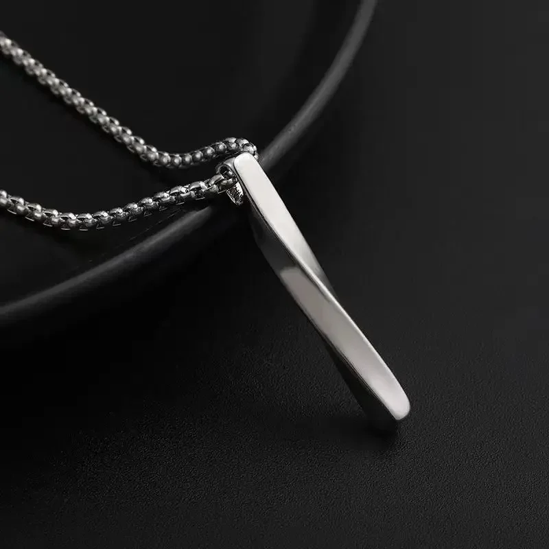 Stainless Steel Fashion Geometric Twist Long Pendant Necklace Men\'s Personalized Fashion Hip-hop Trend Jewelry