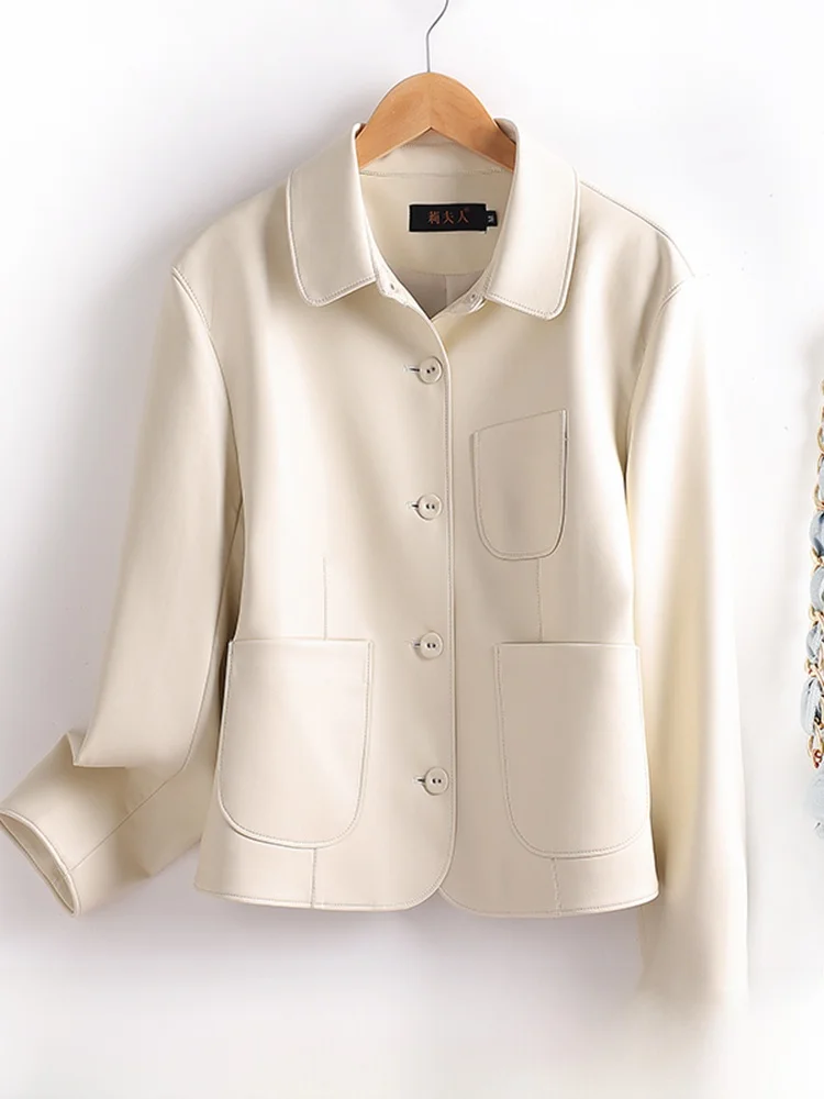  Ning Genuine Leather Jaet Women's Faionable Autumn Winter eepskin Coat Long Sve ort Length Commute Sle