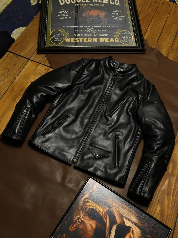 

Винтажное пальто Motor Rider из конской кожи Мужская модная кожаная ткань.