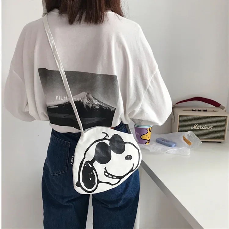 

Snoopy sunglasses dog head shoulder bag messenger canvas bag girl boy cartoon coin purse