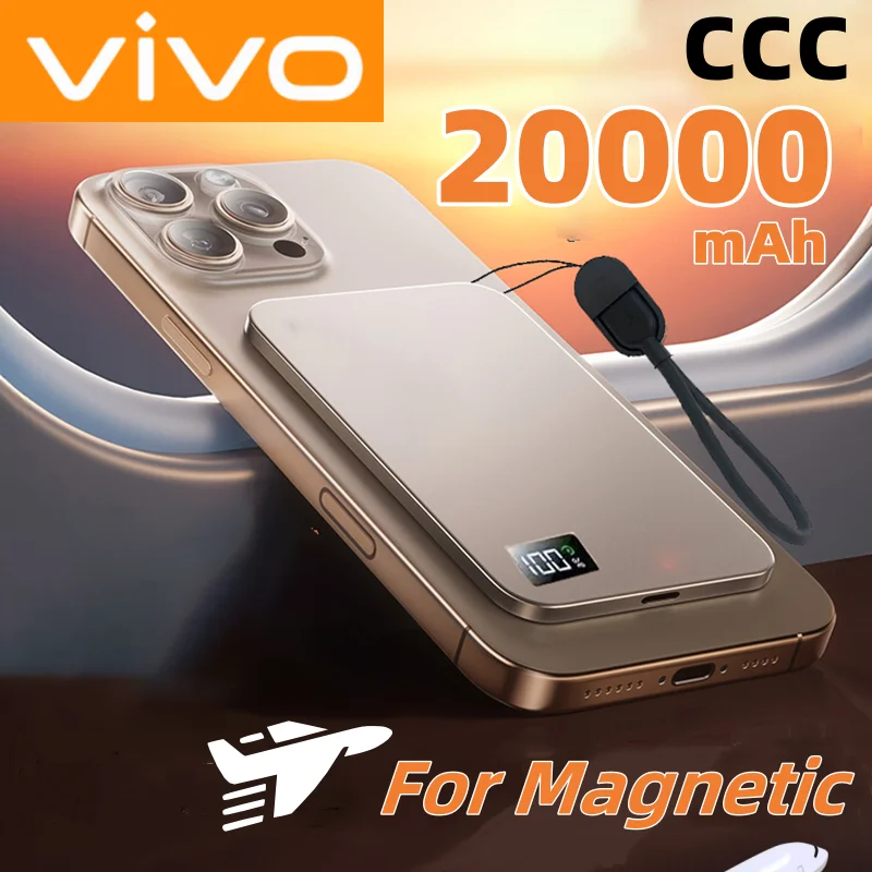 VIVO 20000mAh بنك طاقة مغناطيسي رفيع للغاية PD22.5W لاسلكي سريع الشحن شاشة عرض بطارية محمولة لهاتف iPhone Samsung