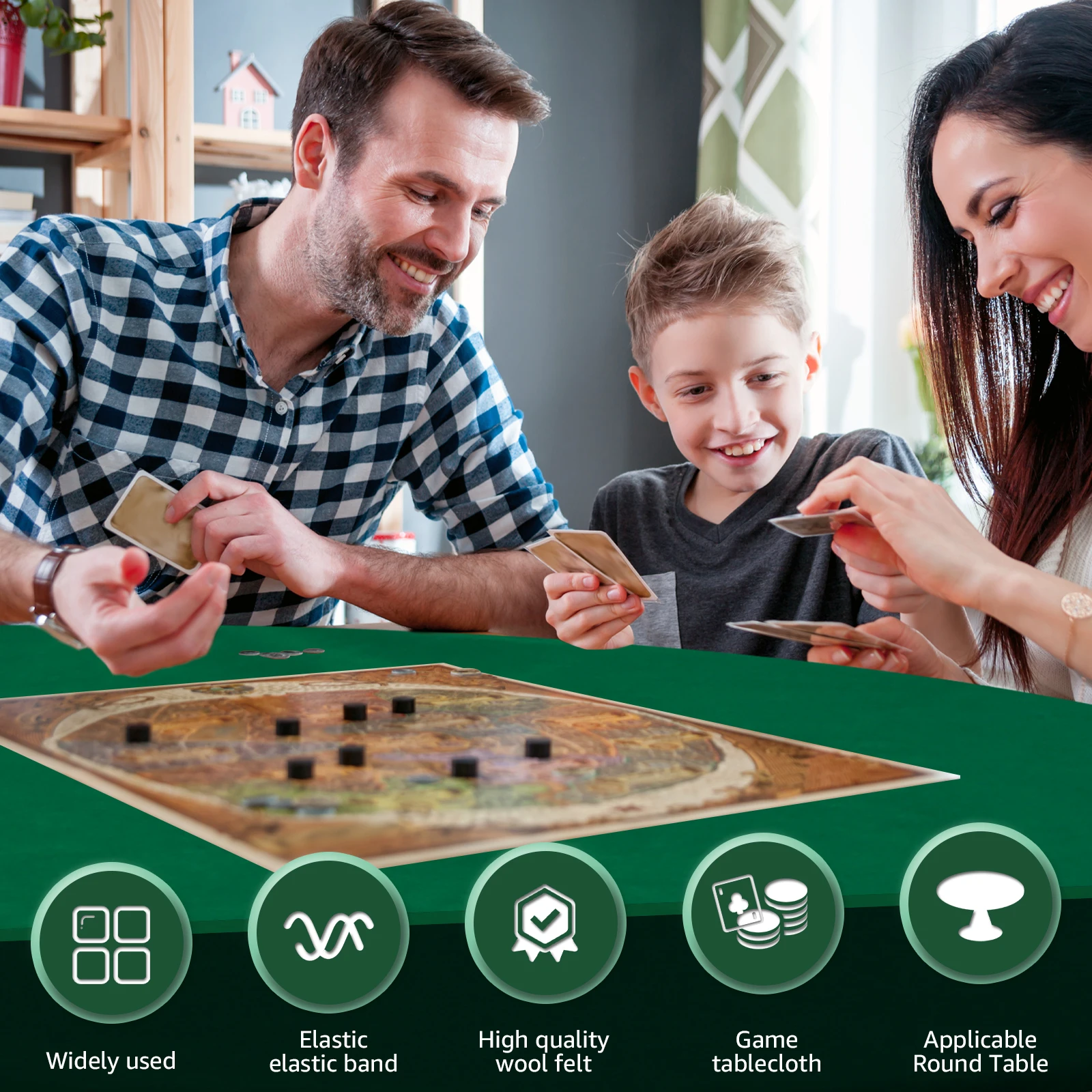 Felt Table Cover Round Card Game Tablecloth Poker Desk Mat Protector Elastic Card Game Topper Mat Non-slip Gaming Accessories
