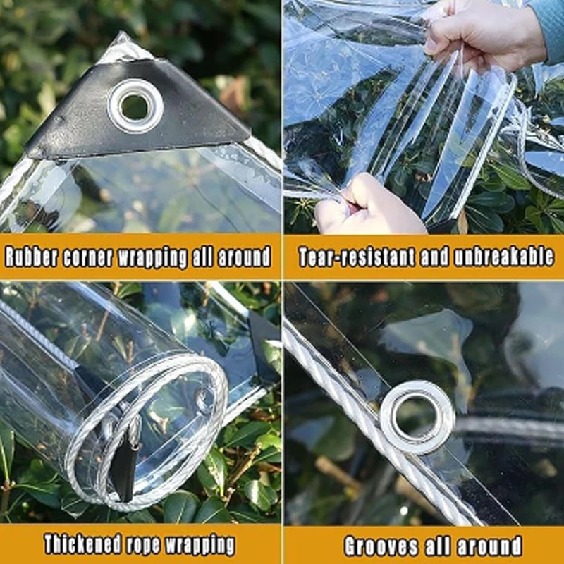 Tissu imperméable Transparent en vinyle PVC résistant aux déchirures, adapté au porche de terrasse de jardin et auvent pare-soleil coupe-vent extérieur