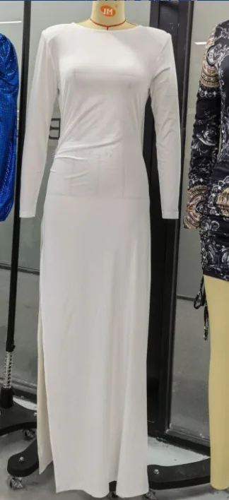 Sexy Dresses for Women 2022 Autumn White Long Sleeve Backless High Slit Buckled Skinny Party Maxi Evening Dress