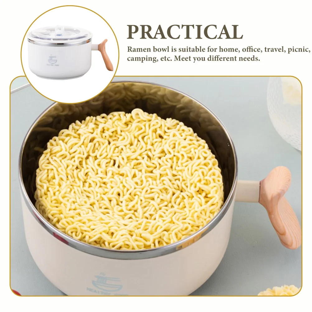 

Stainless Steel Instant Noodles Bowl with Lid 304 Nonstick Handle Transparent Cover Ultra Large Capacity Easy Clean for Office