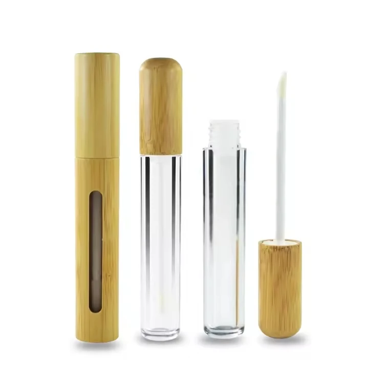 Mini tubo de brilho labial portátil vazio tubo de brilho labial de bambu embalagem cosmética caixa de embalagem de brilho labial, recipiente costemico de bambu