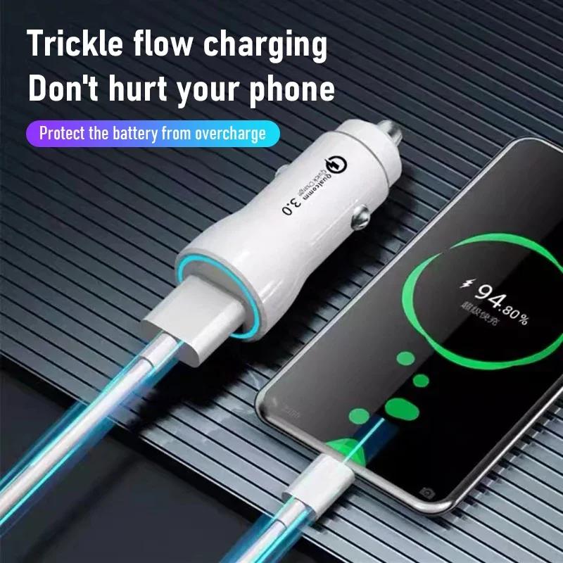 38W USB Car Charger QC3.0 Fast Charging Car Chargers for iPhone 14 13 12 Huawei Xiaomi USB C Car Socket Accessories