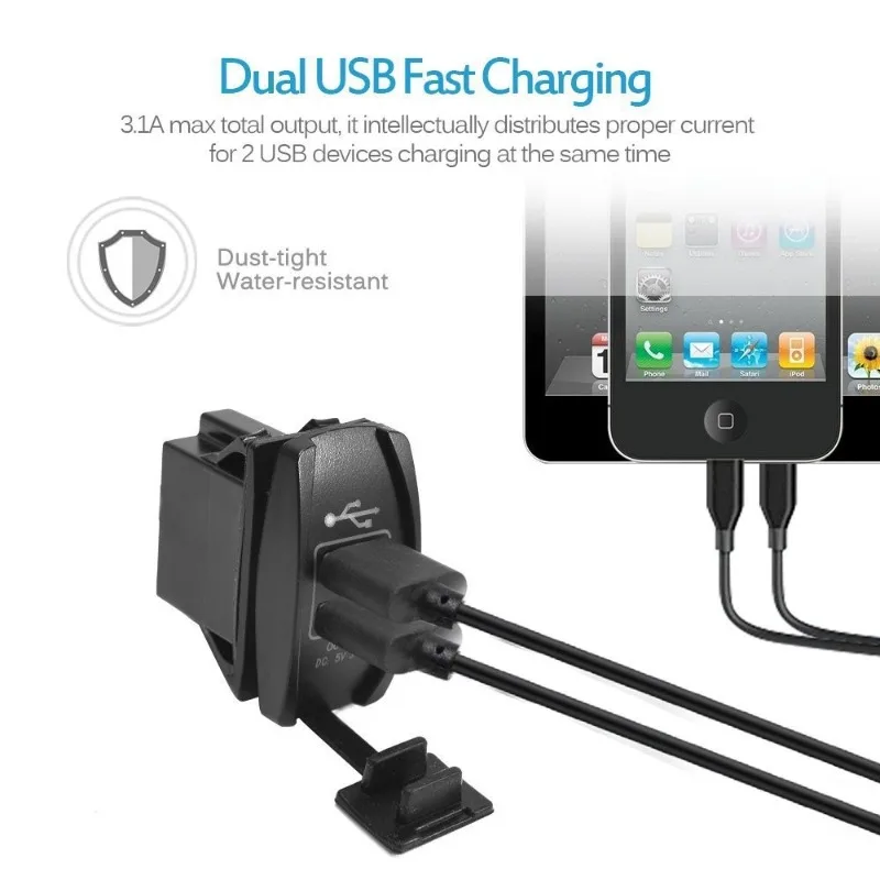 شاحن مفتاح هزاز USB مزدوج مخرج 3.1 أمبير، تصميم مخصص لـ rv والسيارة، مقبس ولاعة سجائر مقاوم للماء مع مؤشر LED #2