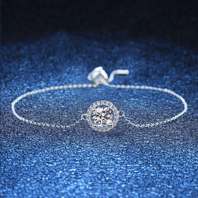 Moissanite One Carat Bracelet Platinum PT950 18K Gold Fashion Personalized Bracelet Round Package Star Moon Bracelet LuxuryStyle