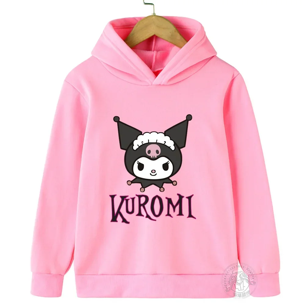 Hello Kitty Kuromi Cartoon Boys Girls 3-14 Years Old Kawaii Street Casual Sweatshirt Children's Sports Kid Hoodie Baby Clothes