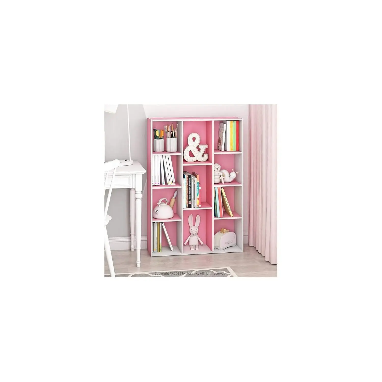 11-Cube Open Shelf Bookcase for Living Room Bedroom Office Storage & Organization Easy Assembly White & Pink, Customized