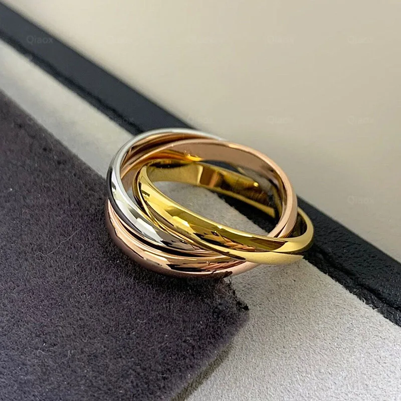 Top Quality 3 Circles Lock Style Tricolor Ring 3 Gold Color Stainless Steel Trinity Ring For Women Fashion Brand Jewelry