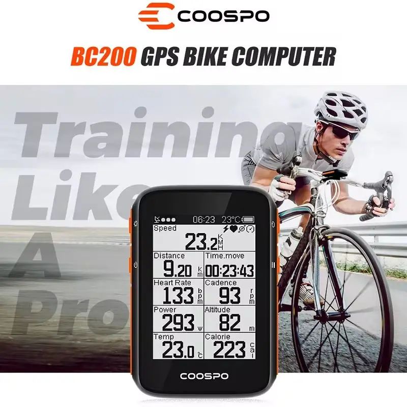 Coospo BC200 GPS Bike Computer 2.4inch ANT+Bluetooth5.0 Bicycle Speedometer Odometer Multi-Language Cycling Support Holder