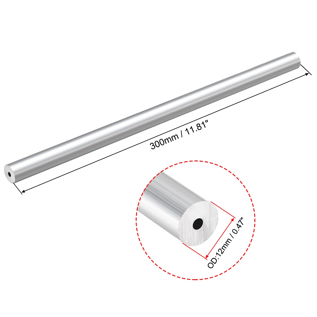 Uxcell 6063 Tabung Kaku Bulat Aluminium 3Mm-11Mm Tabung Pipa Lurus Mulus Dia Dalam 12Mm 12.7Mm 13Mm OD Panjang 300Mm