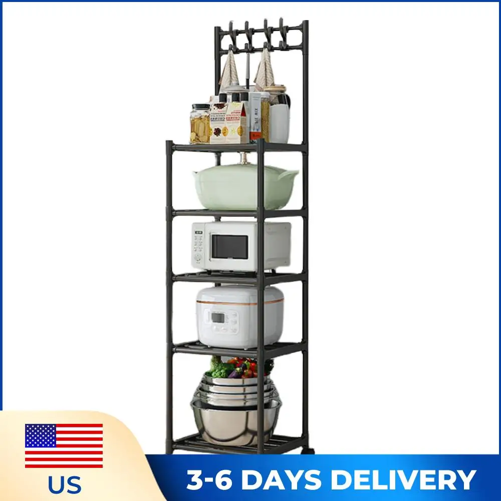 

Пятиуровневая полка-стеллаж на 110 фунтов (50 кг) с колесиками для кухни, прачечной, кладовой, гардеробной