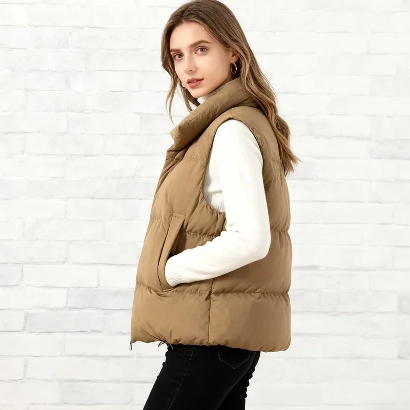 Cardigan sans manches pour femme, gilet élégant, col montant, veste ample, manteau chaud, vêtements décontractés, nouvelle collection hiver