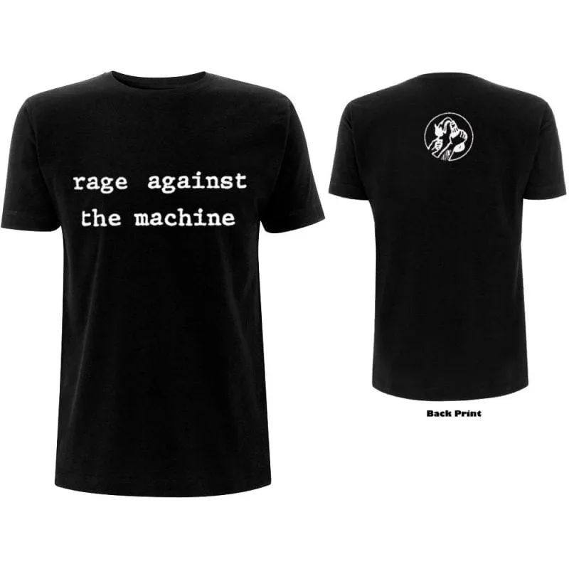 Camiseta de algodón con estampado de texto de máquina de escribir de Rage Against The Machine, estilo minimalista, rock político, streetwear, unisex, cuello redondo.