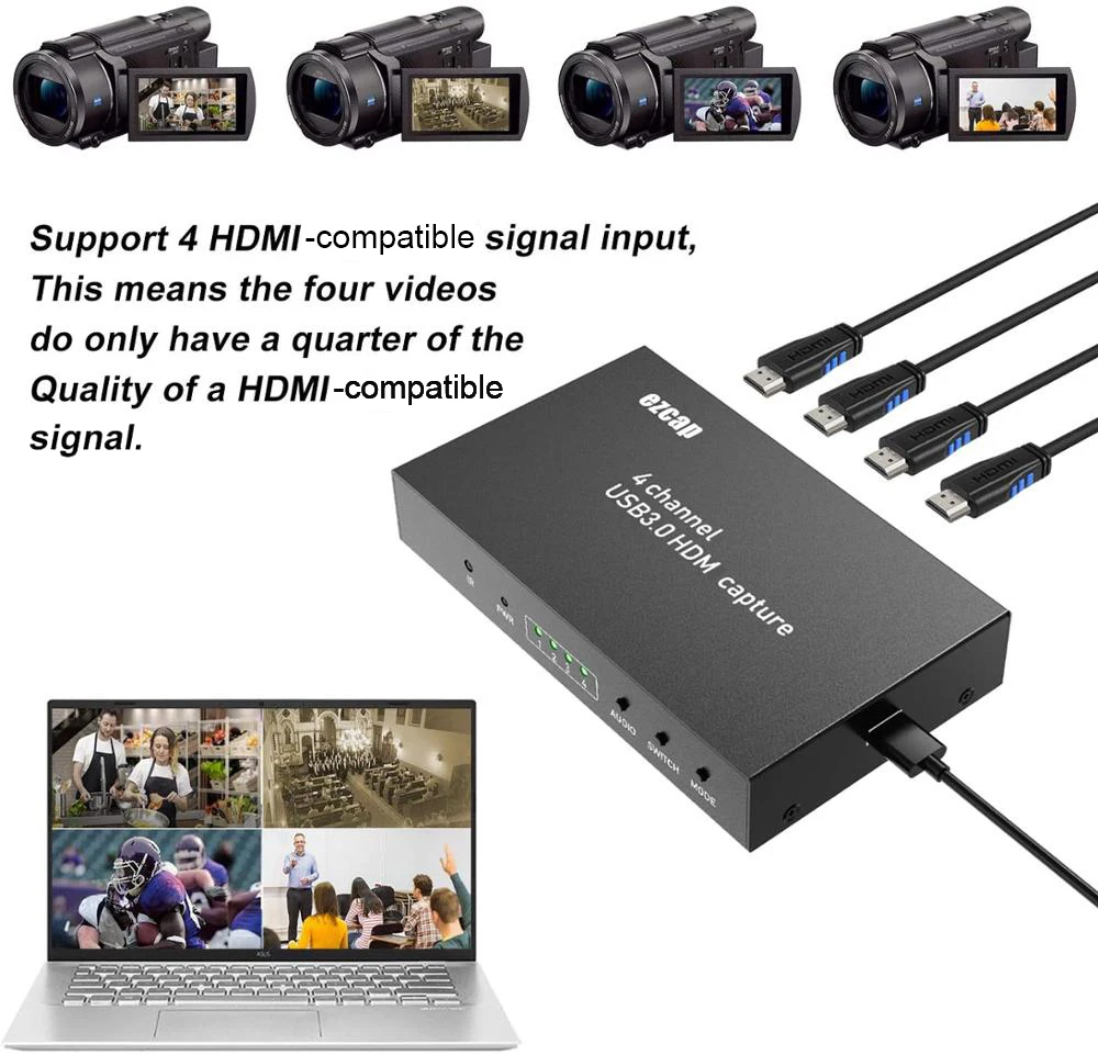 Ezcap 264 4x1 HD 1080P 60fps USB3.0 Video Capture Card Game Recording Box PC HD Multi-Viewer 4 Channel Screen Switch