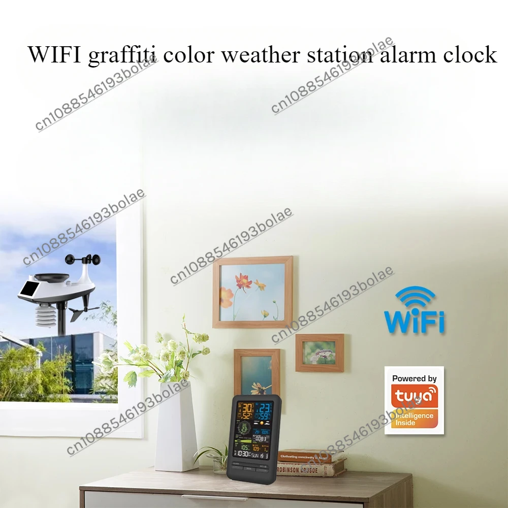 WiFi weather station alarm clock temperature hygrometer windspeed and direction meter color screen digital clock