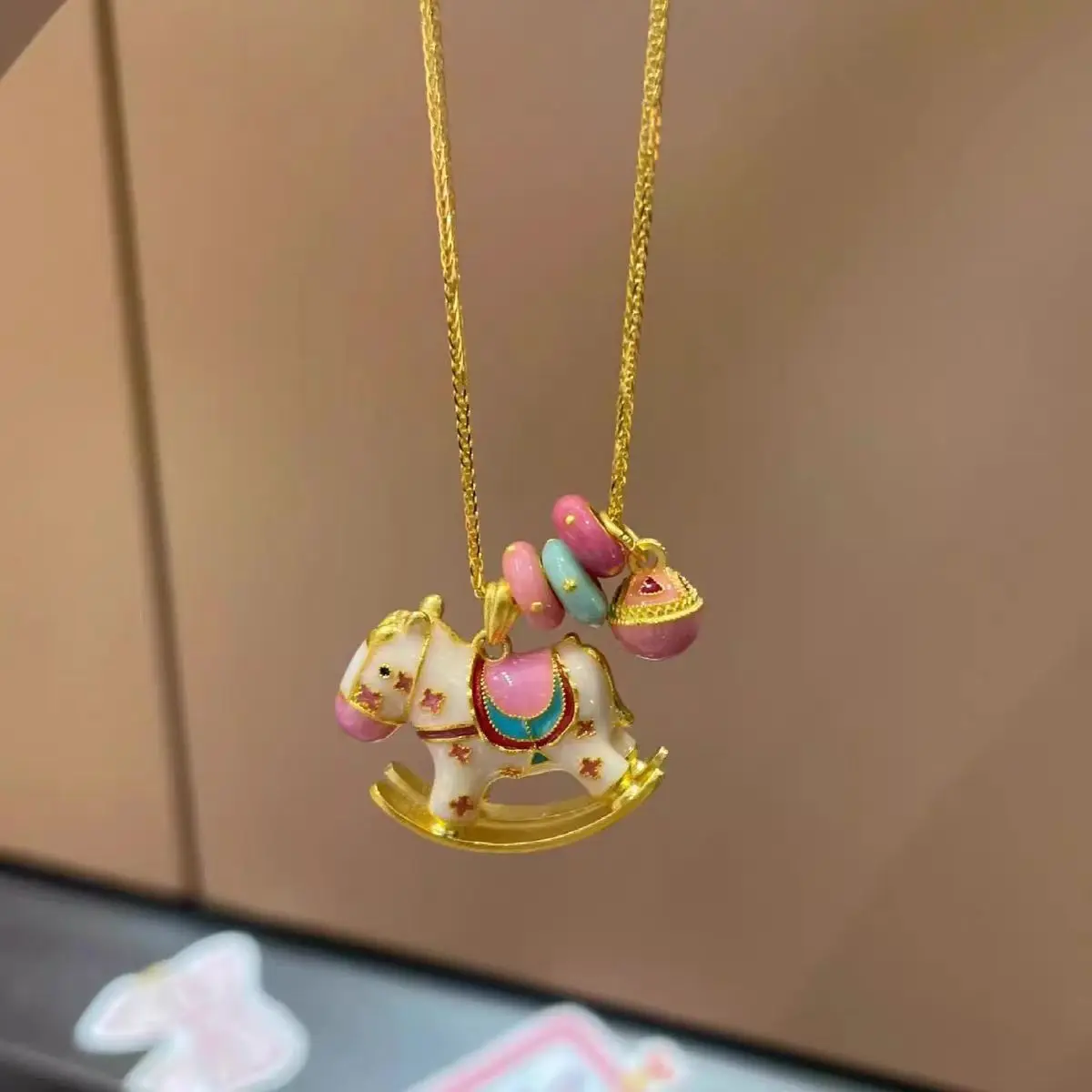 Colorful Cartoon Enamel Pendant Necklace with Carousel and Donut