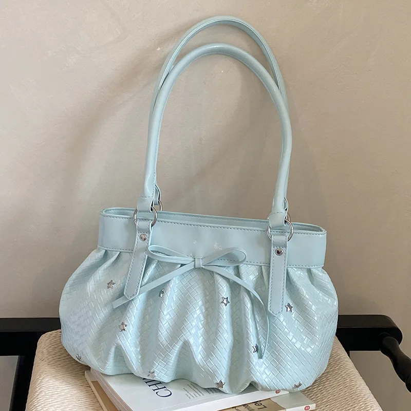 2026 New Korean Style Floral Print Solid Color Underarm School Shoulder Bag for Girls Sweet Chic Versatile Casual Tote Handbag