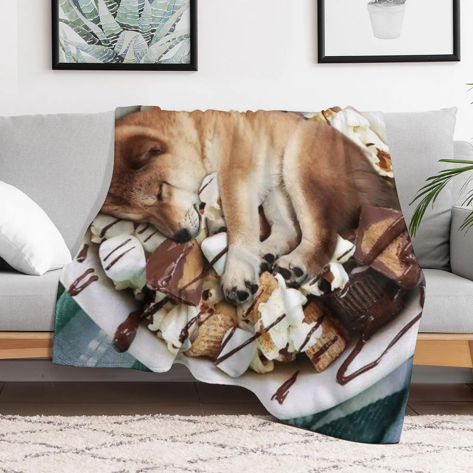 Shiba Inu Chocolate Marshmallow Bowl Throw Blanket Plaid on the sofa Hairy Winter beds Bed Fashionable Blankets