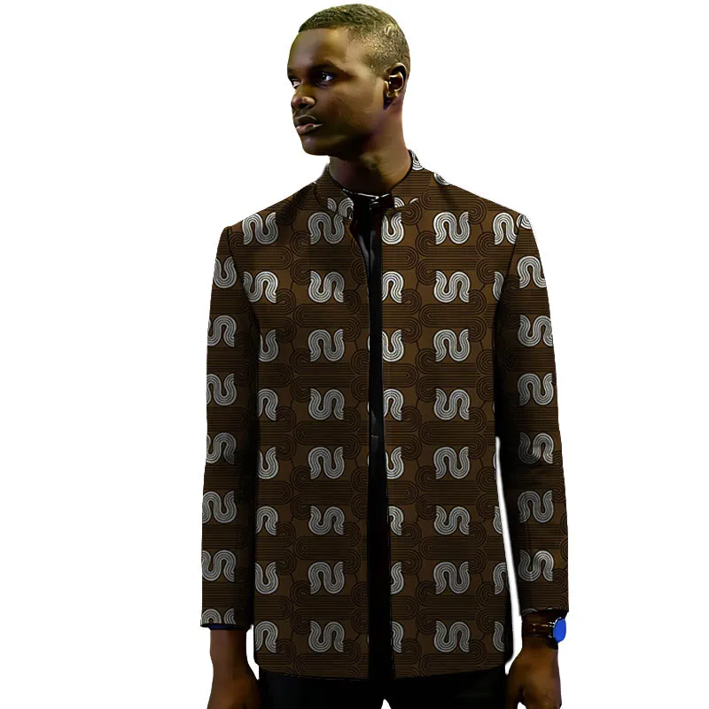 

Men's Stand Collar Blazer Vintage Print Basic Jacket Male Ankara Outfit Customized African Couture