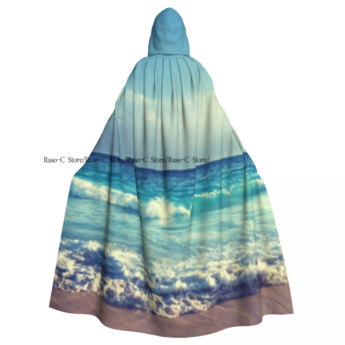 Long Cape Cloak Tropical Island Paradise Beach At Sunset Time With Waves Hooded Cloak Coat Autumn Hoodies