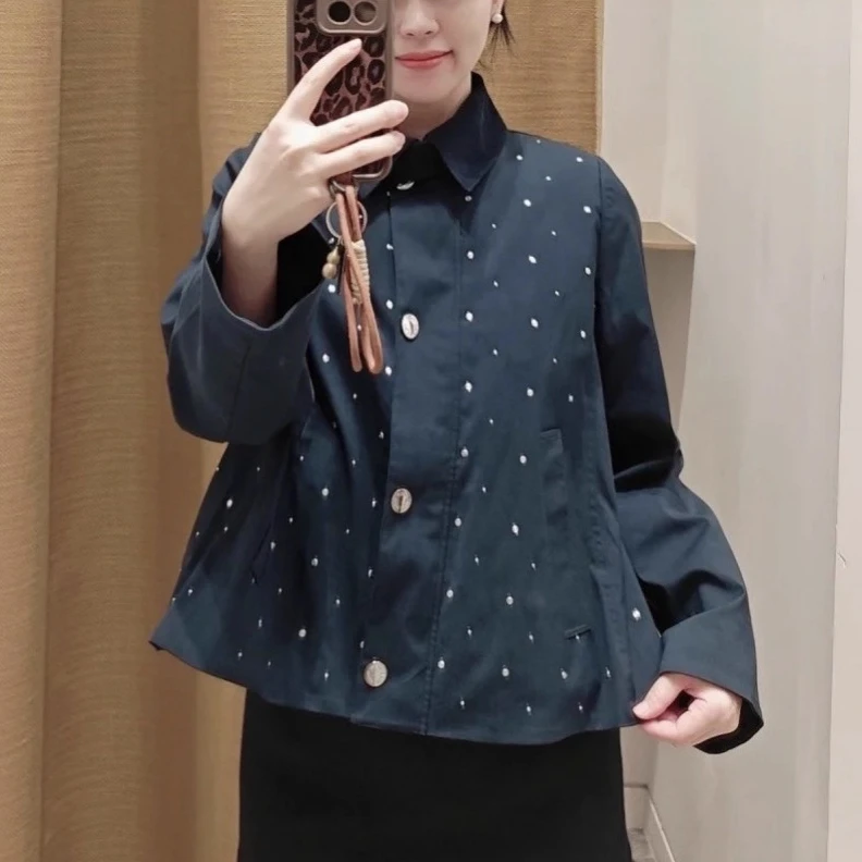 

2025 autumn and winter women's new cotton jacket long sleeve diamond decoration detachable lining women's winter warm clothes