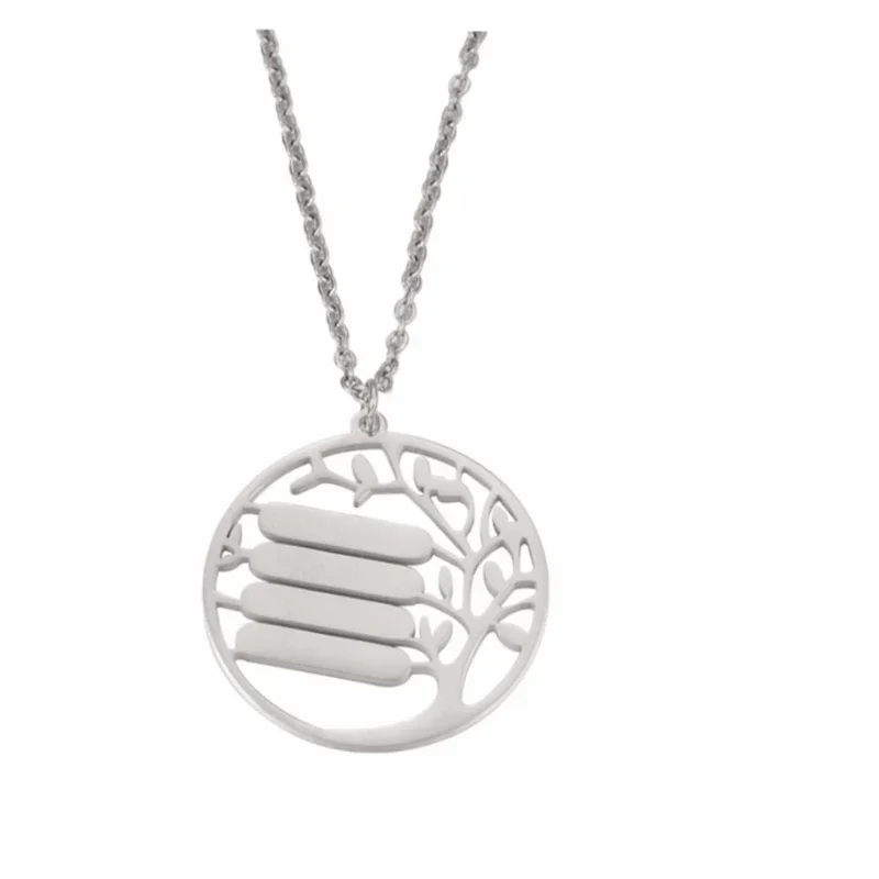 10Pcs/Lot 304 Stainless Steel Hollow Tree NameBar Round Pendant Necklaces For DIY Custom Making Family Member Jewelry