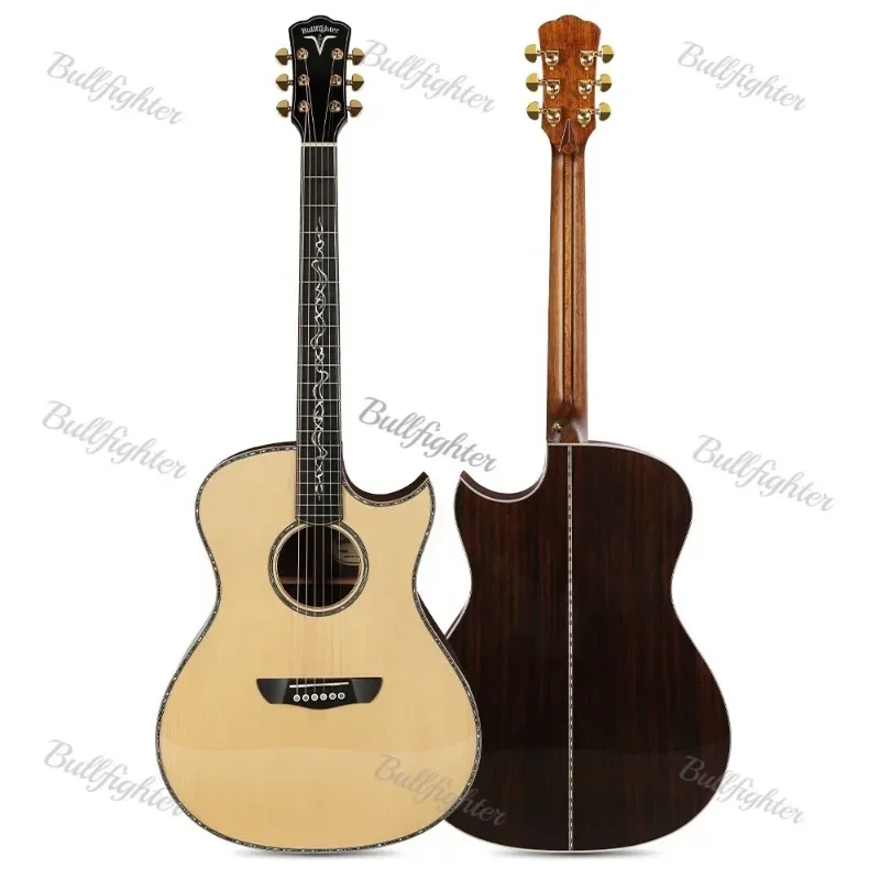 Bullfighter 41inch Guitar Sitka Spruce Solid Acoustic Guitar Handmade Inlay Pearl Ebony Fingerboard Gitara Acoustic  All Solid