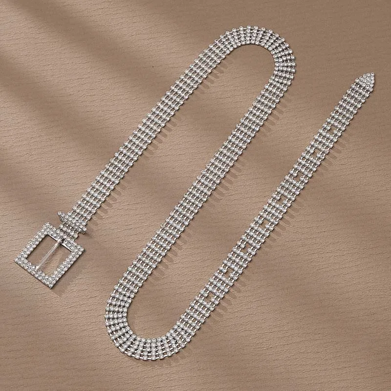 Shiny Rhinestones Wedding Belt Silver Color Dresses Waistband Bride Sash Bridal Belt Jewelry Crystal Waist Chain For Women Party