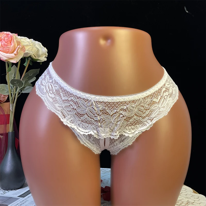 Crotchless Black Sexy Women's Lace Mesh Hollow Out Female Lingerie Sex Open Crotch Panties Transparent Underwear Erotic Costumes image 5